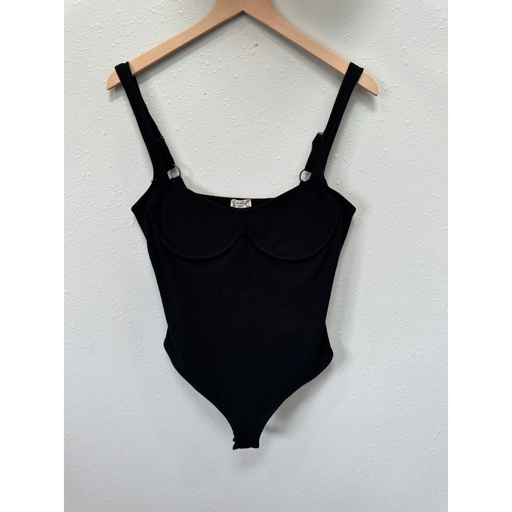 Free People Bodysuit Womens XS Black Ribbed Bustier O-Ring‎ Intimately Sexy Edgy - Picture 2 of 16